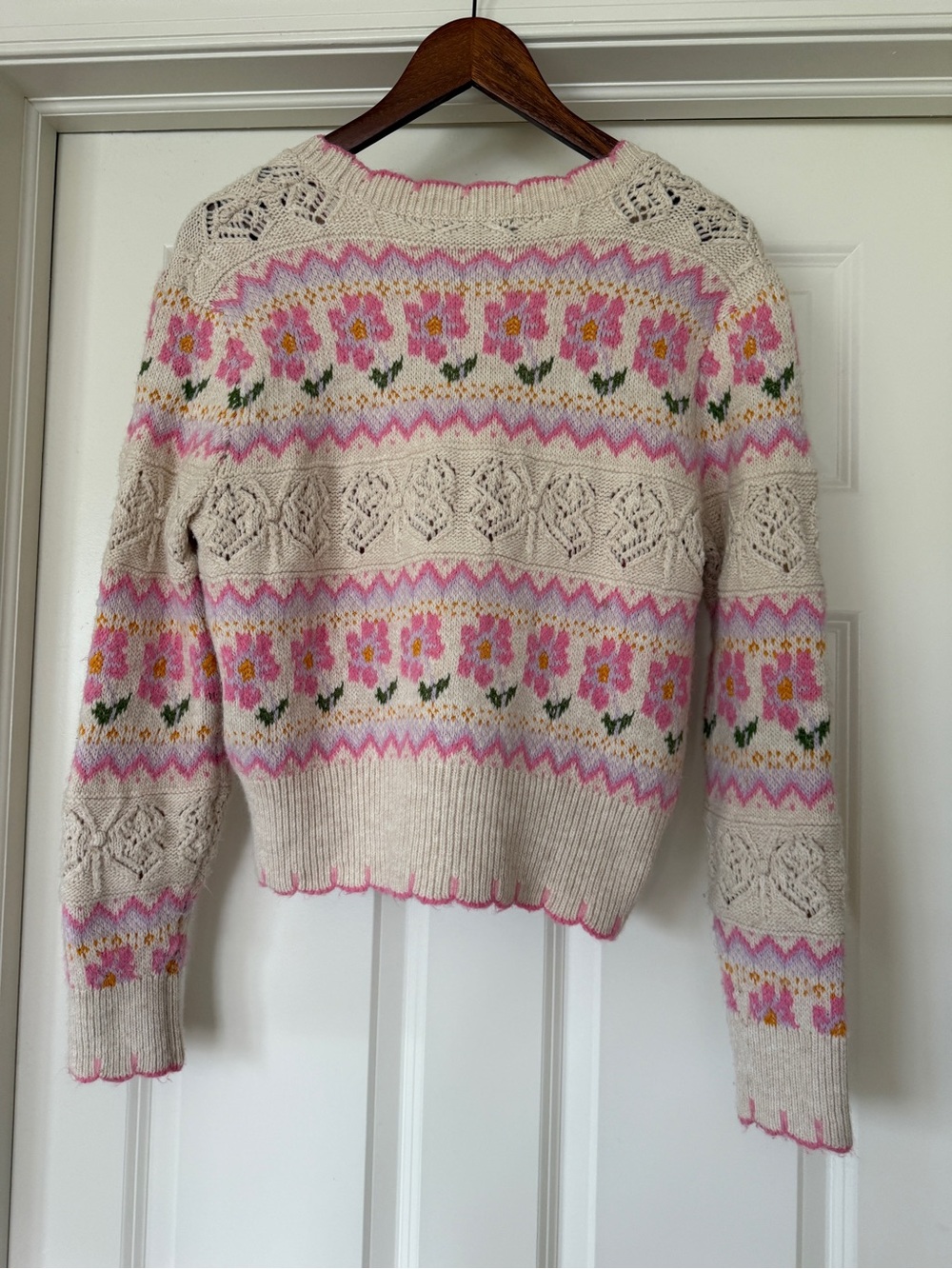 Zara blogger’s fave pastel Floral jacquard knit Fair Isle V-Neck Button Cardigan - Picture 12 of 13